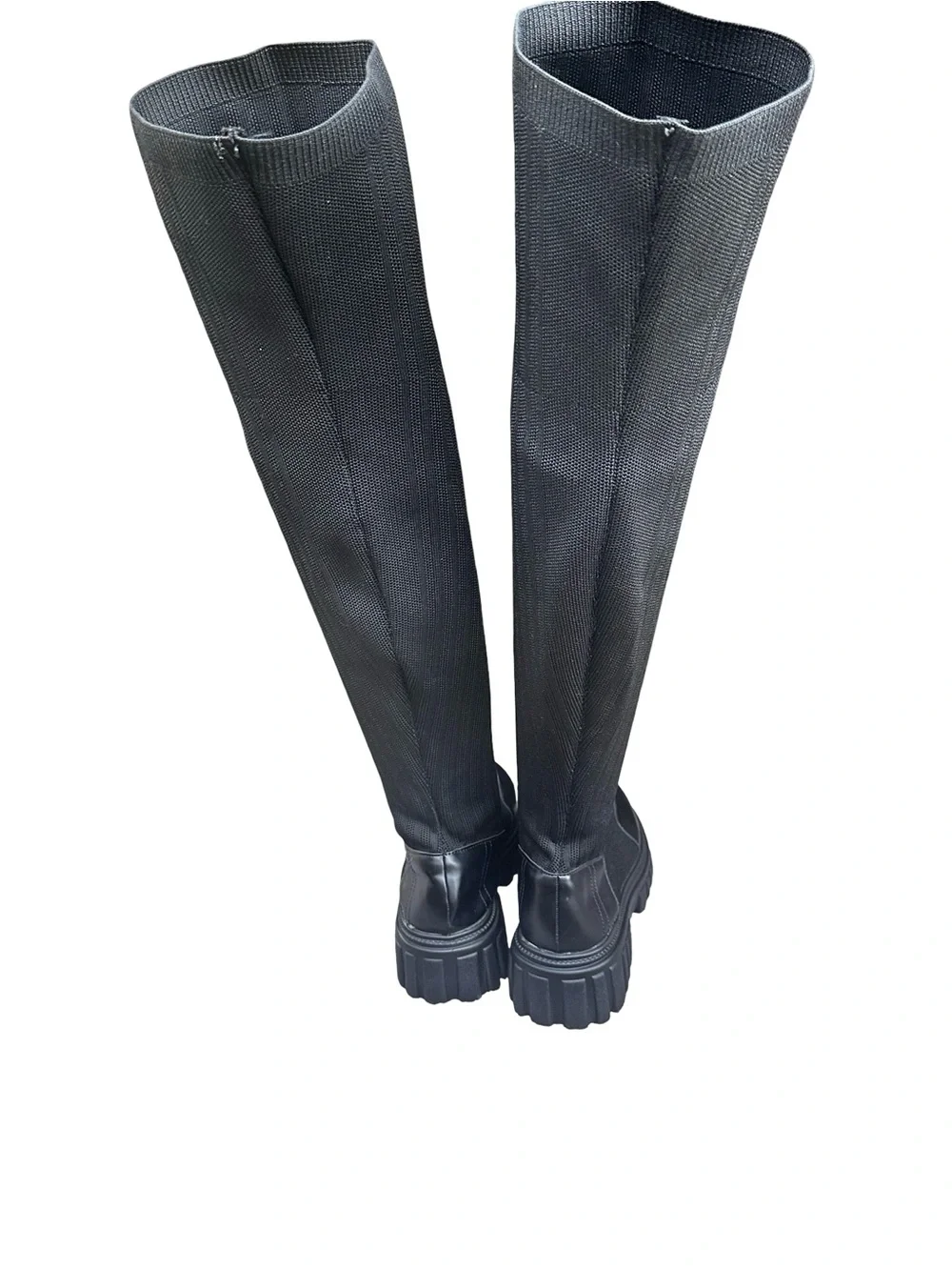 Cuccoo EU 40 Black Knee High Sock Boots Chunky Lug Sole Platform Goth Y2K